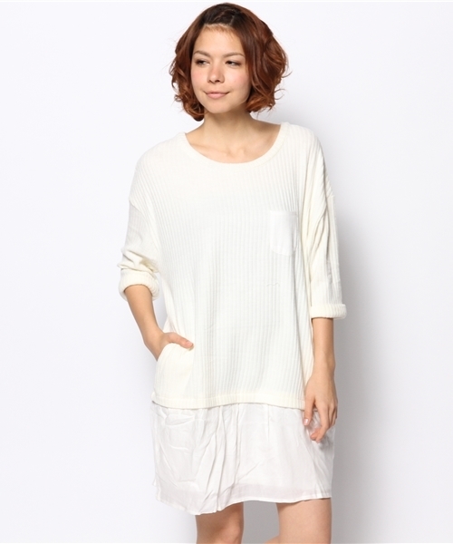 mystic（ミスティック）の「リブ裏毛ドッキングワンピース（ワンピース・レディース・ネイビー/オフホワイト/ミント/ベージュ・ﾌﾘ-）」の2枚目の写真