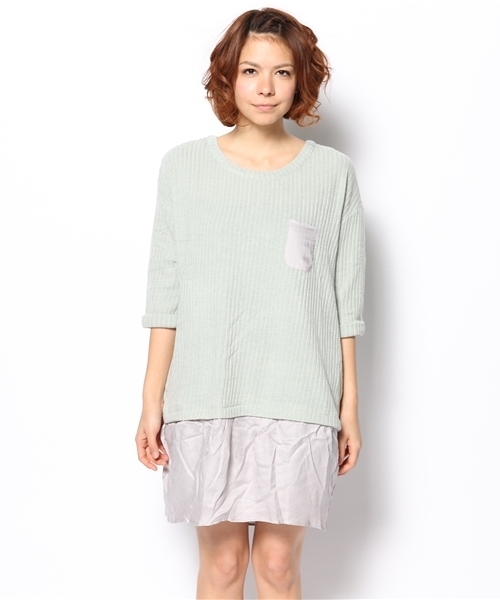 mystic（ミスティック）の「リブ裏毛ドッキングワンピース（ワンピース・レディース・ネイビー/オフホワイト/ミント/ベージュ・ﾌﾘ-）」の15枚目の写真