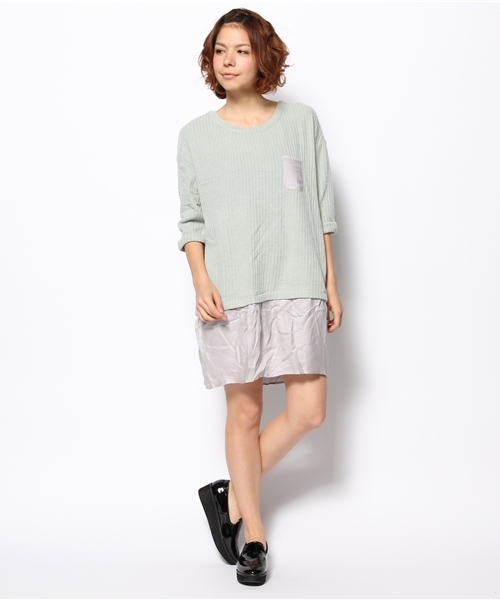 mystic（ミスティック）の「リブ裏毛ドッキングワンピース（ワンピース・レディース・ネイビー/オフホワイト/ミント/ベージュ・ﾌﾘ-）」の12枚目の写真