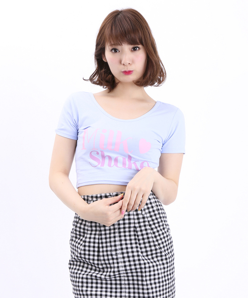 WEGO（ウィゴー）の「WEGO/ロゴプリントピチTシャツ（Tシャツ/カットソー・レディース・オフホワイト/ブラック/サックスブルー/ライトピンク・FREE）」の4枚目の写真