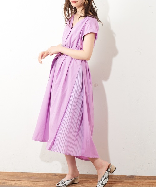 natural couture（ナチュラルクチュール）の「お上品サイドプリーツワンピース（ワンピース・レディース・ブラック/ベージュ/ブルー系その他/ライトパープル/イエロー系その他・FREE）」の5枚目の写真