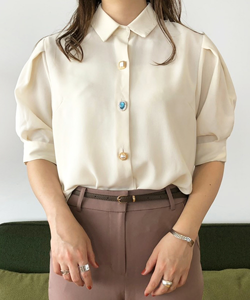 PairPair（ペアペア）の「チェック柄＆無地イロイロボタンシャツブラウス（シャツ/ブラウス・レディース・ライトグレー/ブラック/ベージュ/アイボリー/モカ・FREE）」の9枚目の写真