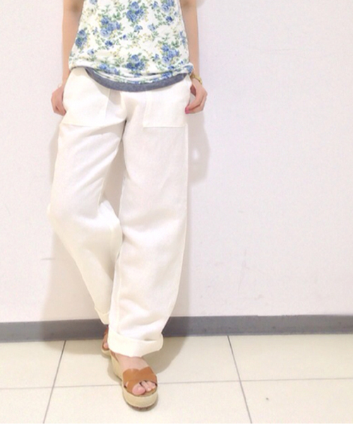 Kastane(カスタネ)の「【Kastane】綿麻イージーパンツ(その他パンツ・レディース・オフホワイト/ネイビー・FREE)」の1枚目の写真