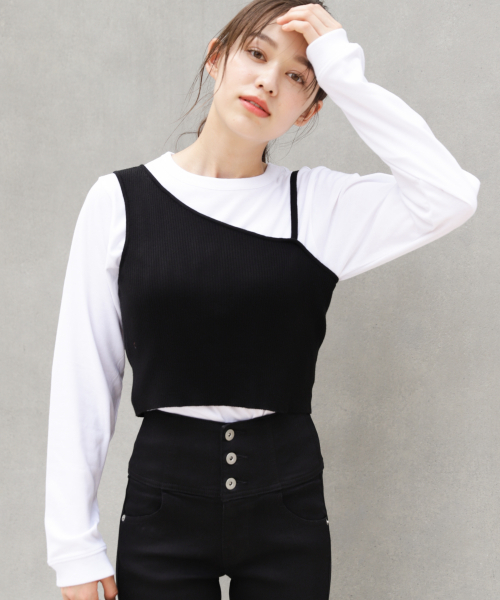 Heather(ヘザー)の「ワンショルビスチェSET 854904(Tシャツ/カットソー)」|ブラック