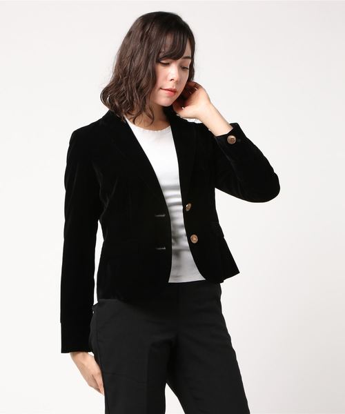 Hub&Spoke(ハブアンドスポーク)の「ベロア2ボタンテーラードジャケット(テーラードジャケット)」|ブラック