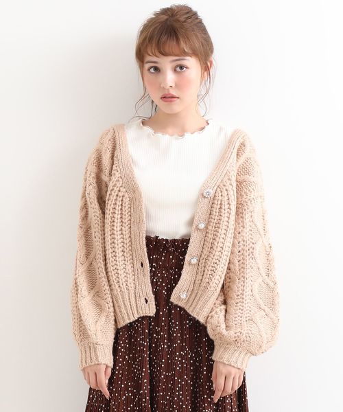 MAJESTIC LEGON（マジェスティックレゴン）の「ハートケーブルカーディガン（カーディガン/ボレロ・レディース・ブラウン/ベージュ/ピンク/アイボリー/ブルー・MEDIUM）」の16枚目の写真