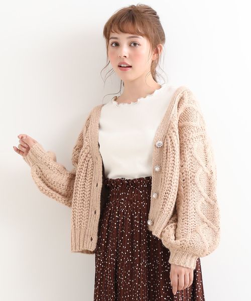 MAJESTIC LEGON（マジェスティックレゴン）の「ハートケーブルカーディガン（カーディガン/ボレロ・レディース・ブラウン/ベージュ/ピンク/アイボリー/ブルー・MEDIUM）」の18枚目の写真