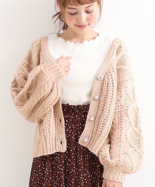 MAJESTIC LEGON（マジェスティックレゴン）の「ハートケーブルカーディガン（カーディガン/ボレロ・レディース・ブラウン/ベージュ/ピンク/アイボリー/ブルー・MEDIUM）」の19枚目の写真