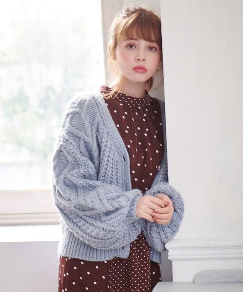 MAJESTIC LEGON（マジェスティックレゴン）の「ハートケーブルカーディガン（カーディガン/ボレロ・レディース・ブラウン/ベージュ/ピンク/アイボリー/ブルー・MEDIUM）」の22枚目の写真