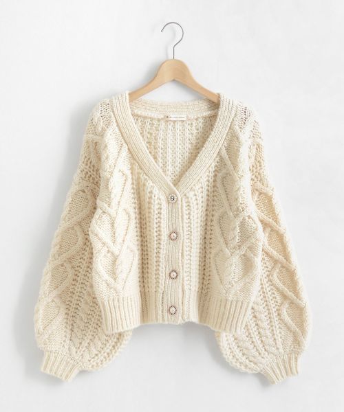 MAJESTIC LEGON（マジェスティックレゴン）の「ハートケーブルカーディガン（カーディガン/ボレロ・レディース・ブラウン/ベージュ/ピンク/アイボリー/ブルー・MEDIUM）」の11枚目の写真