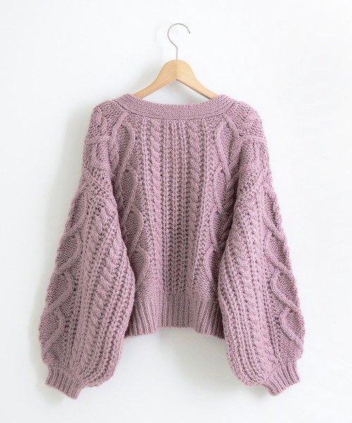 MAJESTIC LEGON（マジェスティックレゴン）の「ハートケーブルカーディガン（カーディガン/ボレロ・レディース・ブラウン/ベージュ/ピンク/アイボリー/ブルー・MEDIUM）」の6枚目の写真