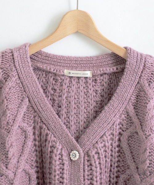 MAJESTIC LEGON（マジェスティックレゴン）の「ハートケーブルカーディガン（カーディガン/ボレロ・レディース・ブラウン/ベージュ/ピンク/アイボリー/ブルー・MEDIUM）」の7枚目の写真