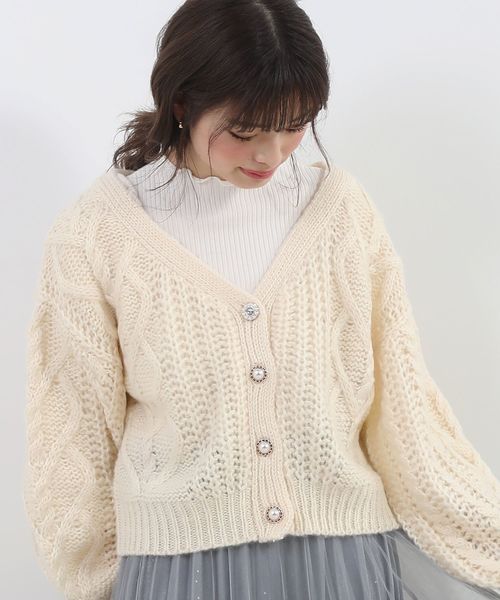 MAJESTIC LEGON（マジェスティックレゴン）の「ハートケーブルカーディガン（カーディガン/ボレロ・レディース・ブラウン/ベージュ/ピンク/アイボリー/ブルー・MEDIUM）」の14枚目の写真