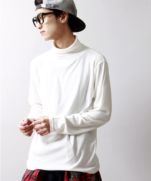 WEGO(ウィゴー)の「WEGO/フライスハイネックTシャツ(Tシャツ/カットソー・メンズ・ホワイト/ブラック/杢グレー・MEDIUM/LARGE)」の1枚目の写真