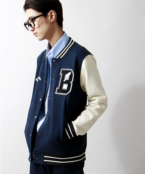 WEGO（ウィゴー）の「WEGO/ワッペンスウェットスタジャン（スタジャン・メンズ・ネイビー/キャメル/ワイン/ブラック/その他1・LARGE/MEDIUM）」の3枚目の写真