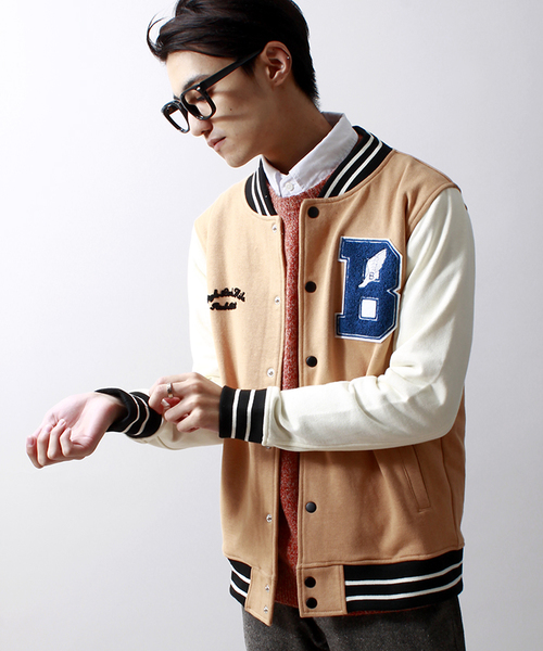 WEGO（ウィゴー）の「WEGO/ワッペンスウェットスタジャン（スタジャン・メンズ・ネイビー/キャメル/ワイン/ブラック/その他1・LARGE/MEDIUM）」の4枚目の写真