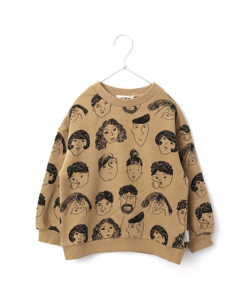 MAKE YOUR DAY(メイクユアデイ)の「いろんな顔総柄裏毛トレーナー■80~140cm(スウェット・キッズ・ベージュ/パープル/カーキ・90/100/110/120/80/130/140)」の2枚目の写真