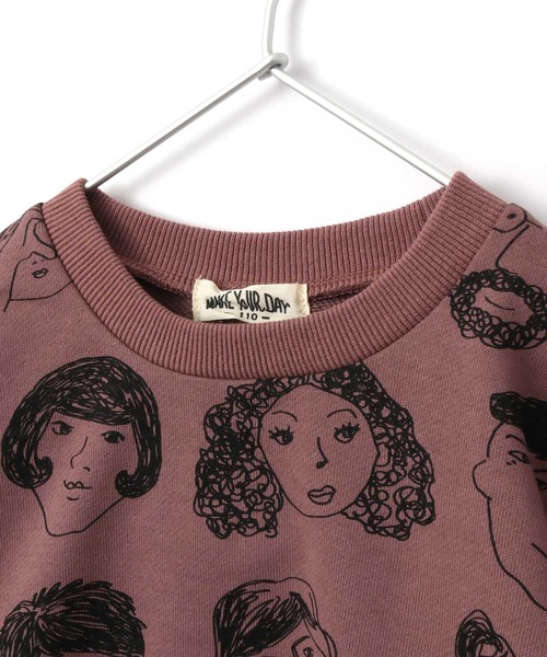 MAKE YOUR DAY(メイクユアデイ)の「いろんな顔総柄裏毛トレーナー■80~140cm(スウェット・キッズ・ベージュ/パープル/カーキ・90/100/110/120/80/130/140)」の15枚目の写真