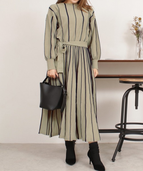 2点セット ワンピース Day Day Closet デイ クローゼット のファッション クローゼット のワンピース レディース セール レディース Closet デイ サブリナネックストライプワンピ ウエストマークベルト