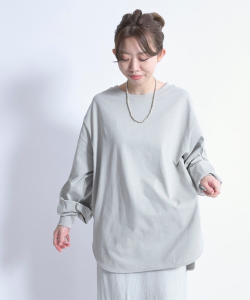 DouDou（ドゥドゥ）の「袖タックボリュームT（Tシャツ/カットソー・レディース・チャコールグレー/オフホワイト/ライトグレー・FREE）」の13枚目の写真