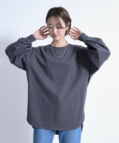 DouDou（ドゥドゥ）の「袖タックボリュームT（Tシャツ/カットソー・レディース・チャコールグレー/オフホワイト/ライトグレー・FREE）」の10枚目の写真