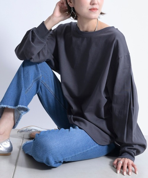 DouDou（ドゥドゥ）の「袖タックボリュームT（Tシャツ/カットソー・レディース・チャコールグレー/オフホワイト/ライトグレー・FREE）」の19枚目の写真