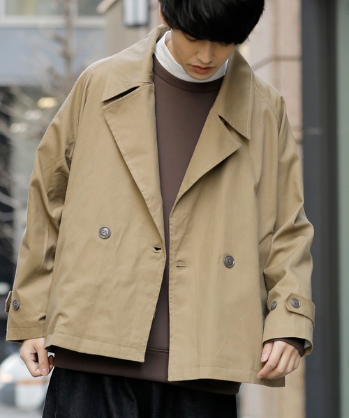 Beno（ビーノ）の「コットンツイル ワイドシルエット ショート トレンチ ブルゾン（ブルゾン・メンズ・チャコールグレー/ブラック/ベージュ/ネイビー/オフホワイト/オリーブ/グレイッシュブルー・M/L）」の4枚目の写真