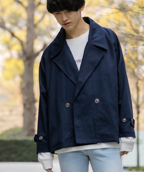 Beno（ビーノ）の「コットンツイル ワイドシルエット ショート トレンチ ブルゾン（ブルゾン・メンズ・チャコールグレー/ブラック/ベージュ/ネイビー/オフホワイト/オリーブ/グレイッシュブルー・M/L）」の6枚目の写真