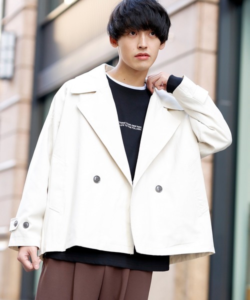 Beno（ビーノ）の「コットンツイル ワイドシルエット ショート トレンチ ブルゾン（ブルゾン・メンズ・チャコールグレー/ブラック/ベージュ/ネイビー/オフホワイト/オリーブ/グレイッシュブルー・M/L）」の2枚目の写真