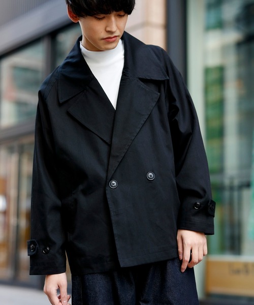 Beno（ビーノ）の「コットンツイル ワイドシルエット ショート トレンチ ブルゾン（ブルゾン・メンズ・チャコールグレー/ブラック/ベージュ/ネイビー/オフホワイト/オリーブ/グレイッシュブルー・M/L）」の3枚目の写真