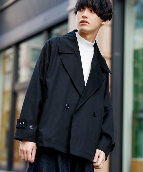 Beno（ビーノ）の「コットンツイル ワイドシルエット ショート トレンチ ブルゾン（ブルゾン・メンズ・チャコールグレー/ブラック/ベージュ/ネイビー/オフホワイト/オリーブ/グレイッシュブルー・M/L）」の16枚目の写真