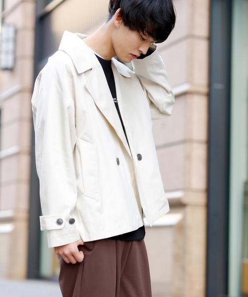 Beno（ビーノ）の「コットンツイル ワイドシルエット ショート トレンチ ブルゾン（ブルゾン・メンズ・チャコールグレー/ブラック/ベージュ/ネイビー/オフホワイト/オリーブ/グレイッシュブルー・M/L）」の14枚目の写真