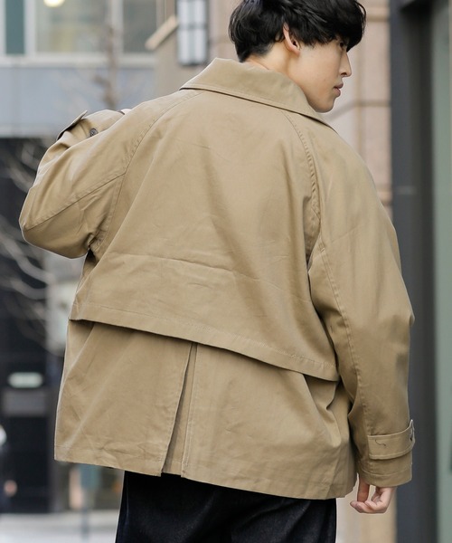 Beno（ビーノ）の「コットンツイル ワイドシルエット ショート トレンチ ブルゾン（ブルゾン・メンズ・チャコールグレー/ブラック/ベージュ/ネイビー/オフホワイト/オリーブ/グレイッシュブルー・M/L）」の19枚目の写真