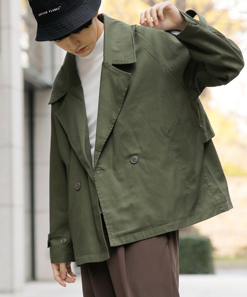 Beno（ビーノ）の「コットンツイル ワイドシルエット ショート トレンチ ブルゾン（ブルゾン・メンズ・チャコールグレー/ブラック/ベージュ/ネイビー/オフホワイト/オリーブ/グレイッシュブルー・M/L）」の20枚目の写真