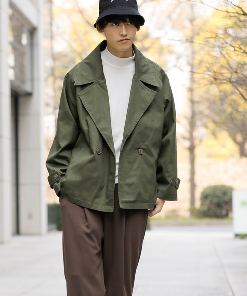 Beno（ビーノ）の「コットンツイル ワイドシルエット ショート トレンチ ブルゾン（ブルゾン・メンズ・チャコールグレー/ブラック/ベージュ/ネイビー/オフホワイト/オリーブ/グレイッシュブルー・M/L）」の21枚目の写真