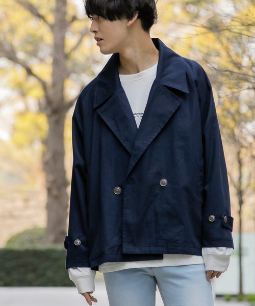 Beno（ビーノ）の「コットンツイル ワイドシルエット ショート トレンチ ブルゾン（ブルゾン・メンズ・チャコールグレー/ブラック/ベージュ/ネイビー/オフホワイト/オリーブ/グレイッシュブルー・M/L）」の22枚目の写真