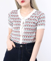 フラワーパール半袖カーディガン