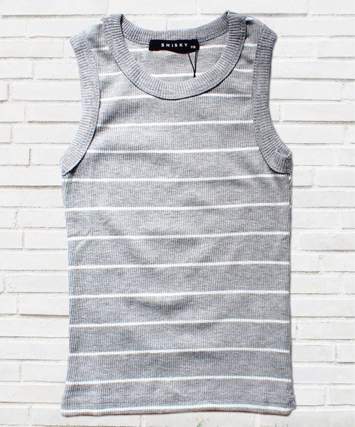 THE CASUAL(カジュアル)の「無地 ボーダー テレコタンクトップ キッズ(タンクトップ・キッズ・ネイビー/杢グレー/モカ/ベージュ/オフホワイト/ブラック/カーキ系/グレー系/グレー系1/カーキ/ブラウン系/チャコール・160cm/150cm/140cm/120cm/110cm/100cm/130cm)」の5枚目の写真