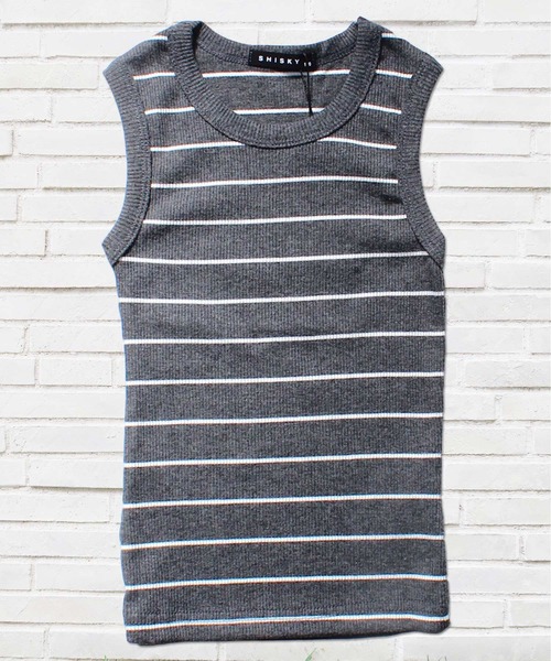 THE CASUAL(カジュアル)の「無地 ボーダー テレコタンクトップ キッズ(タンクトップ・キッズ・ネイビー/杢グレー/モカ/ベージュ/オフホワイト/ブラック/カーキ系/グレー系/グレー系1/カーキ/ブラウン系/チャコール・160cm/150cm/140cm/120cm/110cm/100cm/130cm)」の6枚目の写真