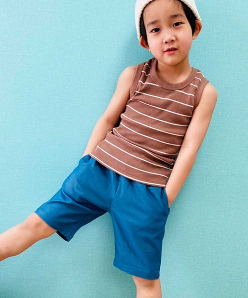 THE CASUAL(カジュアル)の「無地 ボーダー テレコタンクトップ キッズ(タンクトップ・キッズ・ネイビー/杢グレー/モカ/ベージュ/オフホワイト/ブラック/カーキ系/グレー系/グレー系1/カーキ/ブラウン系/チャコール・160cm/150cm/140cm/120cm/110cm/100cm/130cm)」の8枚目の写真