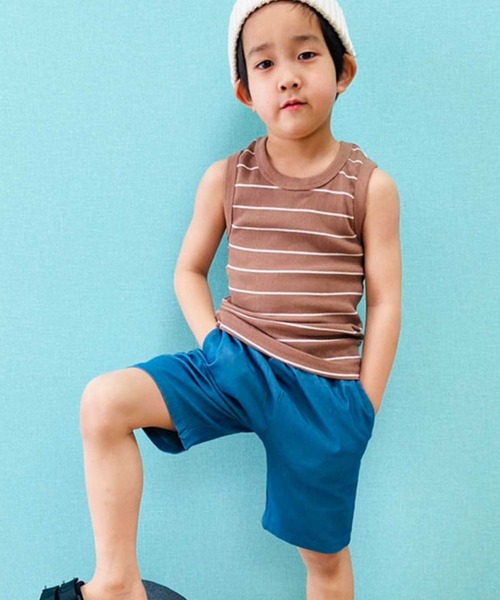 THE CASUAL(カジュアル)の「無地 ボーダー テレコタンクトップ キッズ(タンクトップ・キッズ・ネイビー/杢グレー/モカ/ベージュ/オフホワイト/ブラック/カーキ系/グレー系/グレー系1/カーキ/ブラウン系/チャコール・160cm/150cm/140cm/120cm/110cm/100cm/130cm)」の19枚目の写真