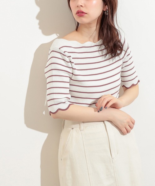 natural couture(ナチュラルクチュール)の「袖口配色スカラップ強撚ニット(ニット/セーター・レディース・ネイビー/アイボリー/その他1/その他2/その他3/ライトベージュ・FREE)」の5枚目の写真