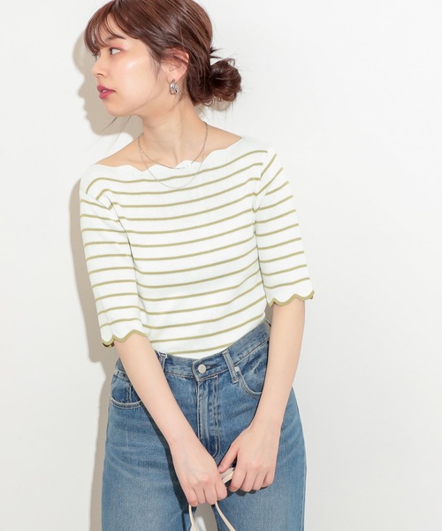 natural couture(ナチュラルクチュール)の「袖口配色スカラップ強撚ニット(ニット/セーター・レディース・ネイビー/アイボリー/その他1/その他2/その他3/ライトベージュ・FREE)」の6枚目の写真