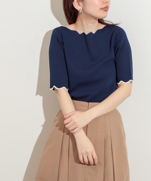 natural couture(ナチュラルクチュール)の「袖口配色スカラップ強撚ニット(ニット/セーター・レディース・ネイビー/アイボリー/その他1/その他2/その他3/ライトベージュ・FREE)」の2枚目の写真