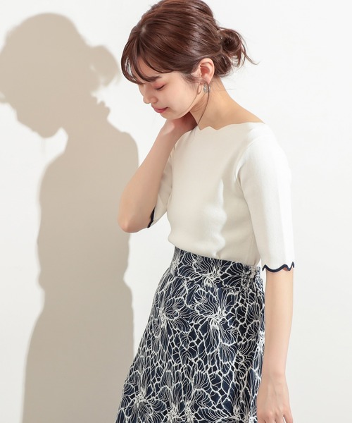 natural couture(ナチュラルクチュール)の「袖口配色スカラップ強撚ニット(ニット/セーター・レディース・ネイビー/アイボリー/その他1/その他2/その他3/ライトベージュ・FREE)」の3枚目の写真