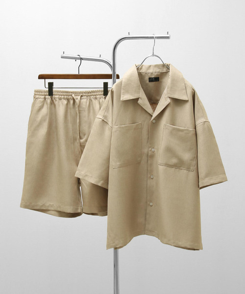ZIP FIVE（ジップファイブ）の「【ZIP FIVE】【サマーセットアップ　2点セット】リネンライクショートパンツ ＆　リネンライクオープンカラーシャツ（セットアップ・メンズ・ベージュ/ブルー/ブラウン/アイボリー/ブラック/オリーブ・LARGE/MEDIUM/X-LARGE）」の4枚目の写真