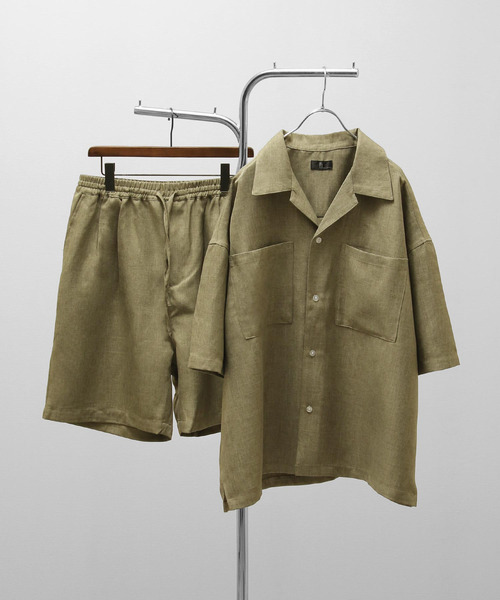 ZIP FIVE（ジップファイブ）の「【ZIP FIVE】【サマーセットアップ　2点セット】リネンライクショートパンツ ＆　リネンライクオープンカラーシャツ（セットアップ・メンズ・ベージュ/ブルー/ブラウン/アイボリー/ブラック/オリーブ・LARGE/MEDIUM/X-LARGE）」の5枚目の写真