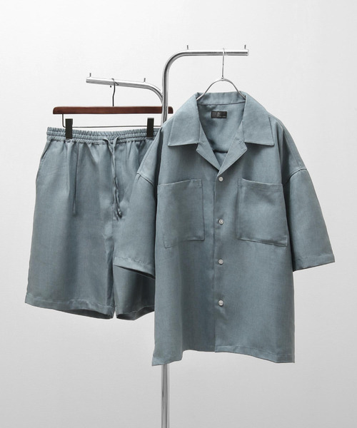 ZIP FIVE（ジップファイブ）の「【ZIP FIVE】【サマーセットアップ　2点セット】リネンライクショートパンツ ＆　リネンライクオープンカラーシャツ（セットアップ・メンズ・ベージュ/ブルー/ブラウン/アイボリー/ブラック/オリーブ・LARGE/MEDIUM/X-LARGE）」の6枚目の写真