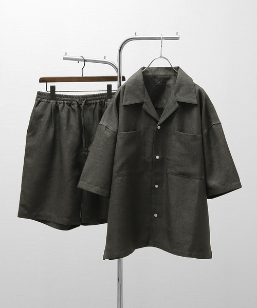 ZIP FIVE（ジップファイブ）の「【ZIP FIVE】【サマーセットアップ　2点セット】リネンライクショートパンツ ＆　リネンライクオープンカラーシャツ（セットアップ・メンズ・ベージュ/ブルー/ブラウン/アイボリー/ブラック/オリーブ・LARGE/MEDIUM/X-LARGE）」の2枚目の写真