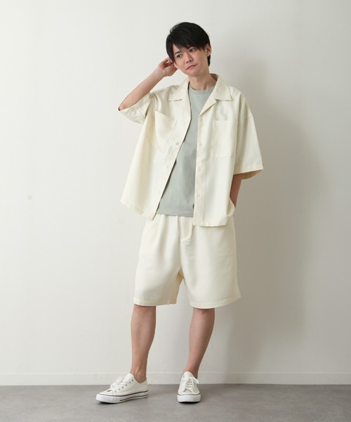 ZIP FIVE（ジップファイブ）の「【ZIP FIVE】【サマーセットアップ　2点セット】リネンライクショートパンツ ＆　リネンライクオープンカラーシャツ（セットアップ・メンズ・ベージュ/ブルー/ブラウン/アイボリー/ブラック/オリーブ・LARGE/MEDIUM/X-LARGE）」の7枚目の写真